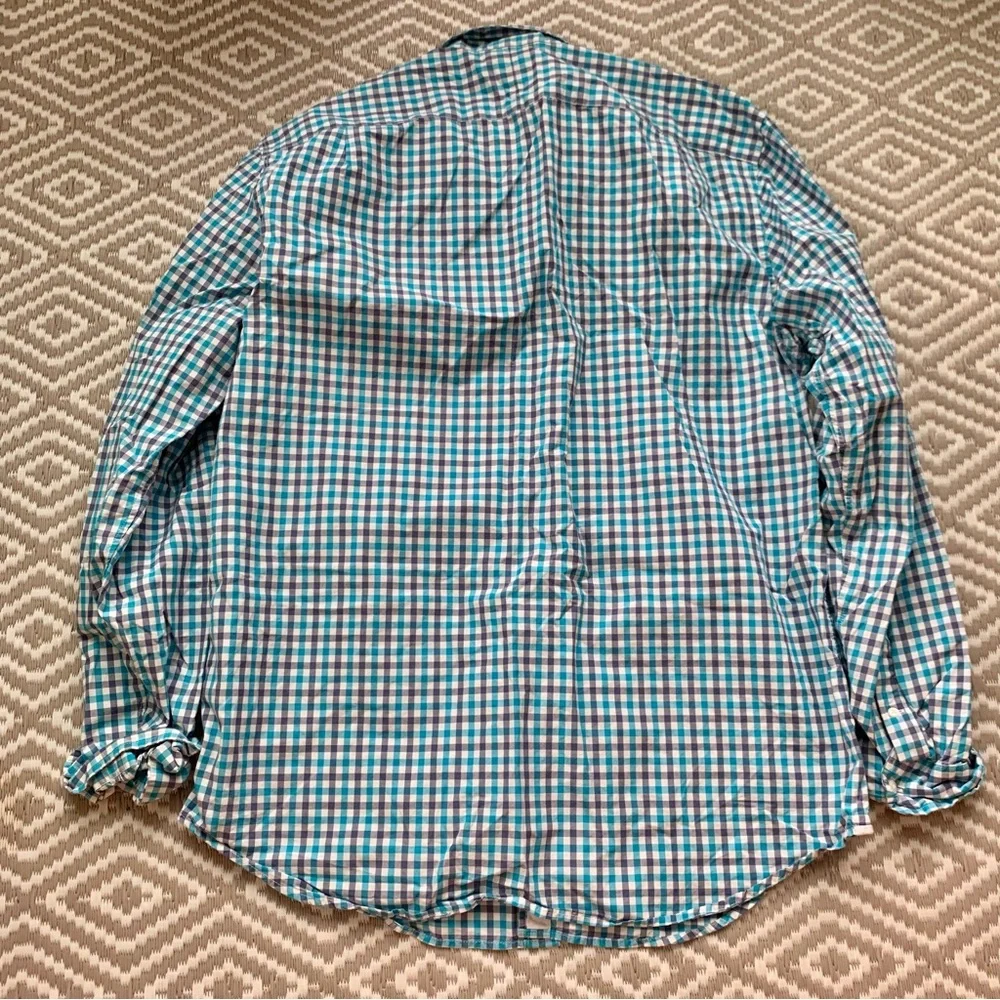 J. Crew Plaid Gingham Striped Blue Long Sleeve Button Down Shirt Men's Large
